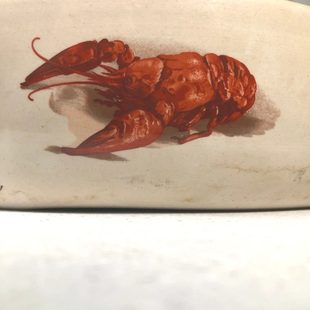 Martinez Pottery Hand Turned Stoneware Crawfish Lobster Dish Marshall TX 15in